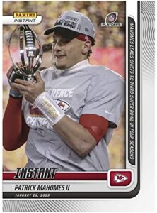 2022-23 panini instant patrick mahomes ii #215- mahomes leads chiefs to 3rd super bowl in four seasons-1/29/23 - football trading card- afc champion kansas city chiefs- print run of only 506 made! shipped in protective screwdown holder!