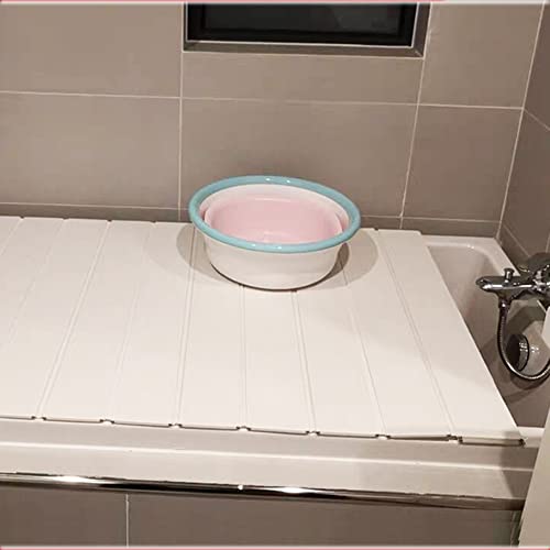 Bathtub Tray, PVC Shutter Bath Lid - Dustproof Thermal Insulation, Tray Bearing 5kg Fits Most Tubs, Can Store Wine Glass, Books, Tablets, Cellphones (Color : White, Size : 118x75cm/46 x30)