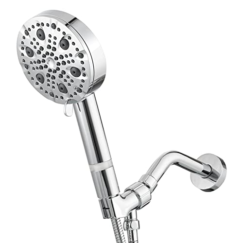 Yalsfowe High Pressure Handheld Shower Head, 9-Setting Showerhead with Filter, Detachable Showerhead Set with Hose, Bracket, Massage Shower Head, Hand Shower Set,Chrome