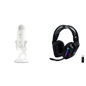 blue yeti usb microphone for pc, mac, gaming, recording, streaming, and podcasting + g733 lightspeed wireless gaming headset with suspension headband, lightsync rgb, and pro-g audio - whiteout