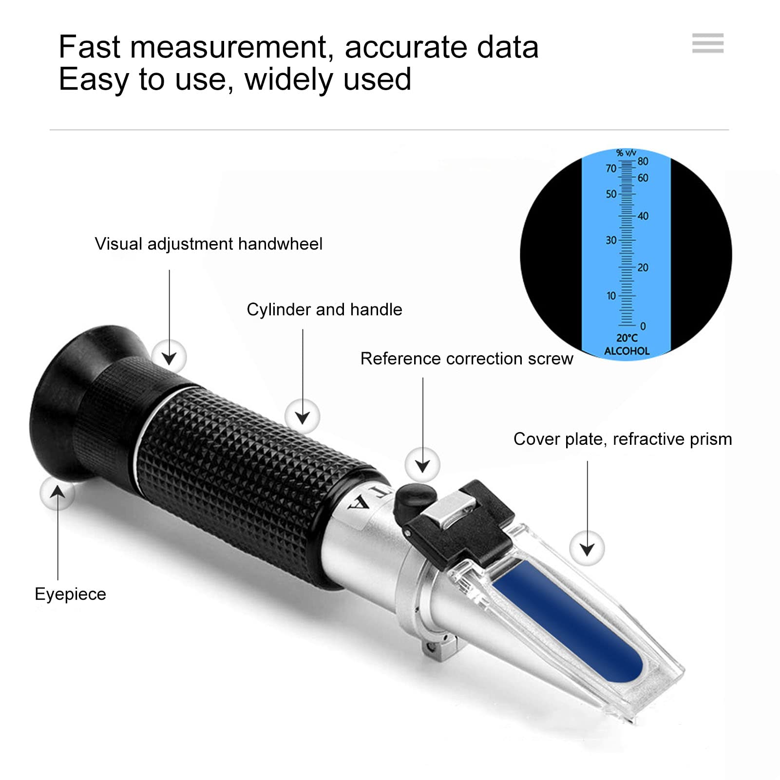 Alcohol Refractometer, 0 to 80% Volume Percent Scale Range Digital Handheld Refractometer, Alcohol Refractometer for Alcohol Liquor Production Spirit Alcohol Measurement