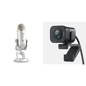 blue yeti usb microphone for pc, mac, gaming, recording, streaming, and podcasting + logitech streamcam for streaming and content creation, full hd 1080p 60 fps, smart auto-focus- pc/mac - silver