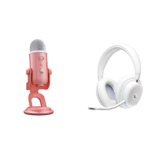 blue yeti usb microphone for pc, mac, gaming, recording, streaming, and podcasting + g733 lightspeed wireless gaming headset with suspension headband, lightsync rgb, and pro-g audio - pink dawn