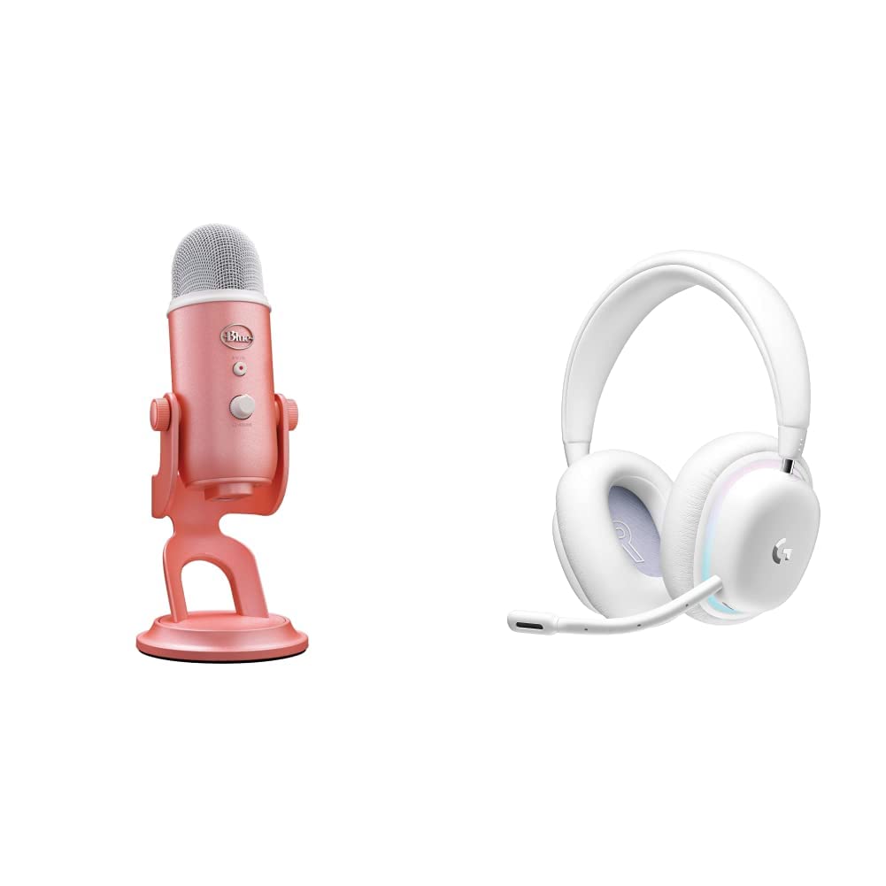 Blue Yeti USB Microphone for PC, Mac, Gaming, Recording, Streaming, and Podcasting + G733 Lightspeed Wireless Gaming Headset with Suspension Headband, Lightsync RGB, and PRO-G Audio - Pink Dawn
