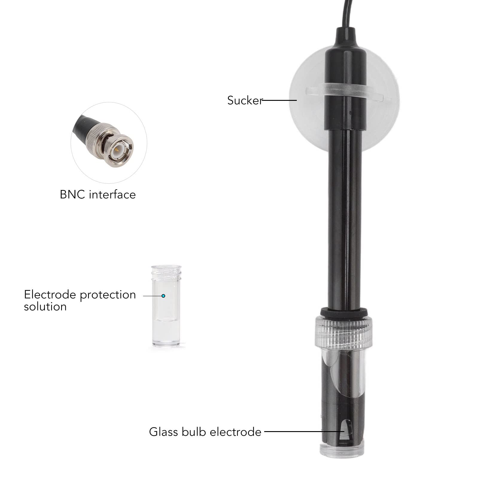 TOPINCN Measurement Black Electrode Laboratory Electrode Bnc Connector Electrode Probe Connector Sensor Black, Ph Electrode Bnc Connector for Aquariums Test Strips Chemicals