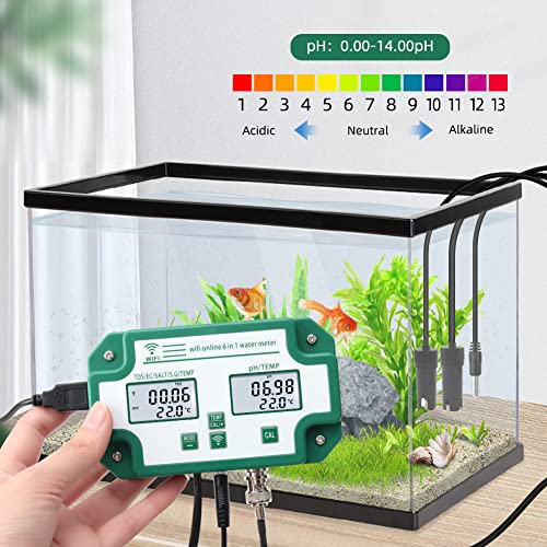 BUZHI Water Quality Tester, 6 in 1 Water Quality Tester Multi-Parameter Water Quality Monitor Digital PH/Total Dissolved Solids/EC/SG/Salt/Temp Meter for Aquarium Aquaculture Swimming Pool