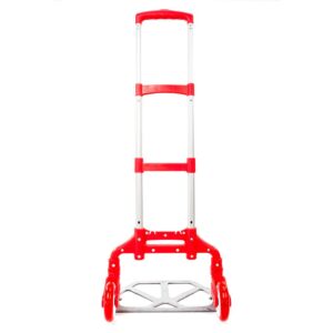 Folding Hand Truck Dolly Cart, 165lbs Load Capacity Aluminium Trolley Cart with Telescoping Handle, 2 Rubber Wheels & Bungee Cord for Luggage, Travel, Auto, Moving and Office Use (Red)