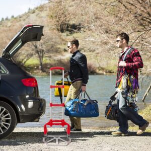 Folding Hand Truck Dolly Cart, 165lbs Load Capacity Aluminium Trolley Cart with Telescoping Handle, 2 Rubber Wheels & Bungee Cord for Luggage, Travel, Auto, Moving and Office Use (Red)