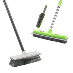 rubber broom with squeegee for carpet pet hair remover and floor scrub brush with 58" long handle,brush for cleaning bathroom,patio,hardwood floor
