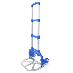 Folding Hand Truck and Dolly Heavy Duty 165lbs Capacity Stair Climbing Cart Portable Aluminum Alloy Hand Cart Ideal for Home, Auto, Office,Travel Use (2 Wheels and Bungee Cord) (Blue)