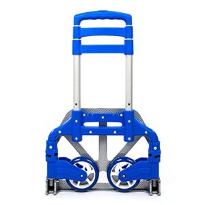 Folding Hand Truck and Dolly Heavy Duty 165lbs Capacity Stair Climbing Cart Portable Aluminum Alloy Hand Cart Ideal for Home, Auto, Office,Travel Use (2 Wheels and Bungee Cord) (Blue)