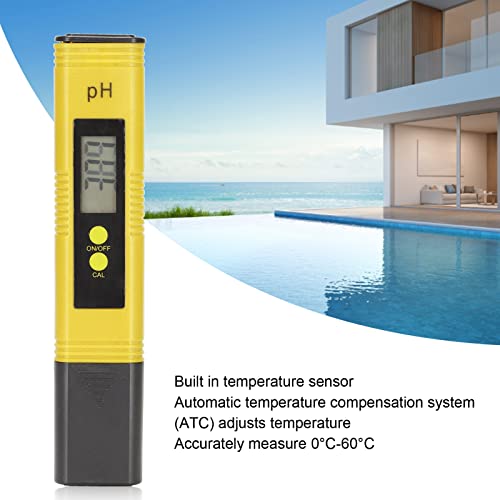 Dpofirs Digital PH Meter for Water, 0.1pH High Accuracy Pen Type PH Tester Lab PH Meters with ATC PH Tester for Swimming Pools Aquariums Spas (Yellow Black)