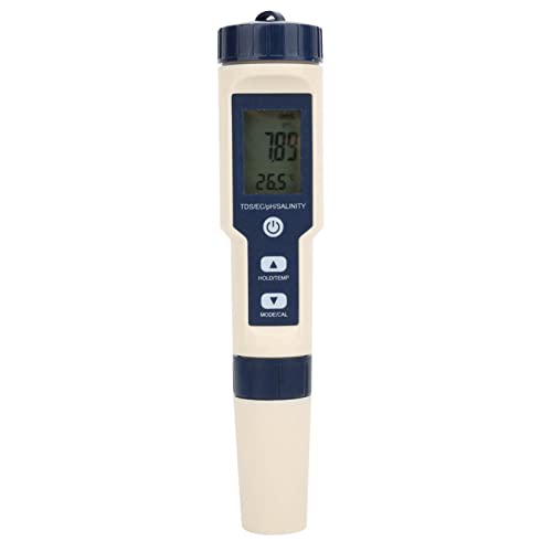 PH Meter, 5 in 1 Portable Digital PH Salinity Temp TDS EC Meter Multifunctional Water Quality Tester Detector for Garden, Home, Laboratory, Farm, Aquarium
