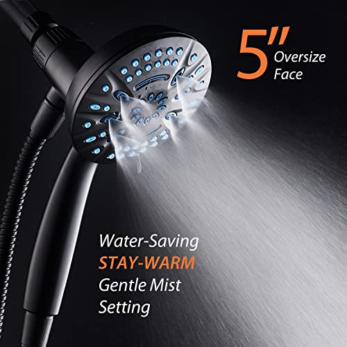 Magneton by AquaCare High-Pressure 8-mode Handheld Shower Head with Magnetic Guidance Docking System - 2 Magnetic Brackets, 5 inch Face, Hygienic Jets, 6 ft. Stainless Steel Hose/Matte Black Finish