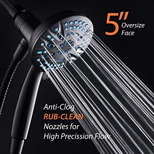 Magneton by AquaCare High-Pressure 8-mode Handheld Shower Head with Magnetic Guidance Docking System - 2 Magnetic Brackets, 5 inch Face, Hygienic Jets, 6 ft. Stainless Steel Hose/Matte Black Finish