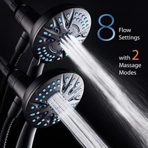 Magneton by AquaCare High-Pressure 8-mode Handheld Shower Head with Magnetic Guidance Docking System - 2 Magnetic Brackets, 5 inch Face, Hygienic Jets, 6 ft. Stainless Steel Hose/Matte Black Finish