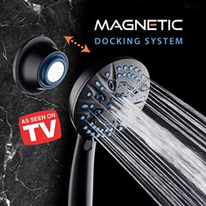 Magneton by AquaCare High-Pressure 8-mode Handheld Shower Head with Magnetic Guidance Docking System - 2 Magnetic Brackets, 5 inch Face, Hygienic Jets, 6 ft. Stainless Steel Hose/Matte Black Finish