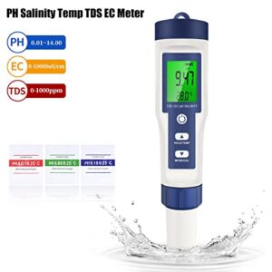 Water Quality Tester, High Accuracy Error Prompt PH Salinity Temp TDS EC Digital Water Detector for Laboratory