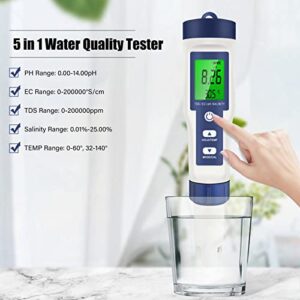 Water Quality Tester, High Accuracy Error Prompt PH Salinity Temp TDS EC Digital Water Detector for Laboratory