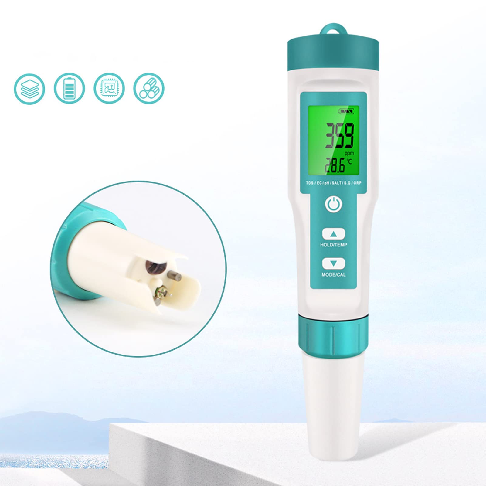 Water Quality Testing Pen, Digital Water Quality Meter Multifunctional Waterproof Backlight Display PH TDS Temperature EC Salinity SG ORP for Aquaculture