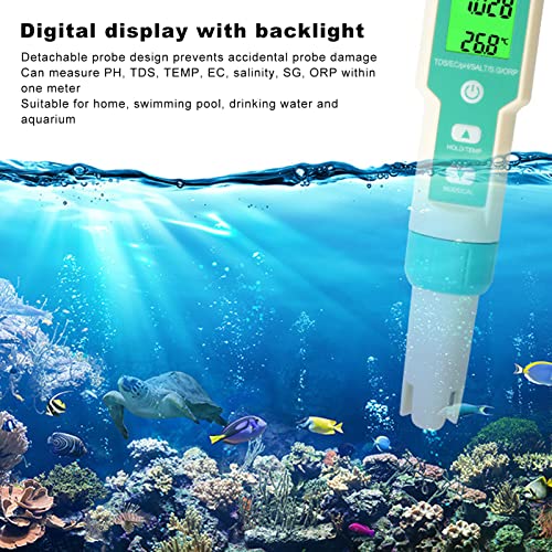 Water Quality Testing Pen, Multifunctional PH TDS Temperature EC Salinity SG ORP Handheld Detachable Probe Digital Water Quality Meter for Aquaculture