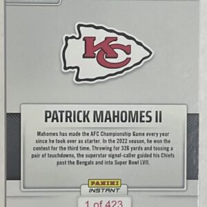 2022 Panini Instant AFC Champions Kansas City Chiefs Team Set -24 Total Cards including Patrick Mahomes, Isiah Pacheco, McKinnon, JuJu Smith-Schuster, Valdes-Scantling, Skyy Moore , Travis Kelce, Orlando Brown, Joe Thuney, Creed Humphrey, Trey Smith, Andr