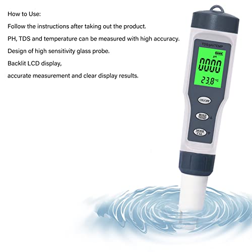 Temp PH Meter, Digital Display Portable Water Quality Tester ABS High Accuracy Wide Application for Planting