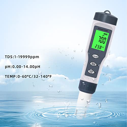 Water Quality Tester, Temp PH Meter ABS Backlight Portable Auto Calibration for Planting