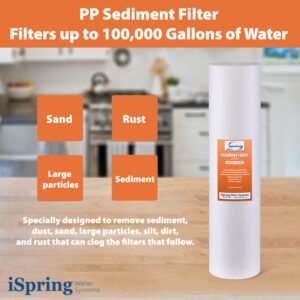 iSpring 5-Micron 20” x 4.5” Whole House Water Filter Cartridges, High Capacity Sediment Filter, Model Number: FP25BX2