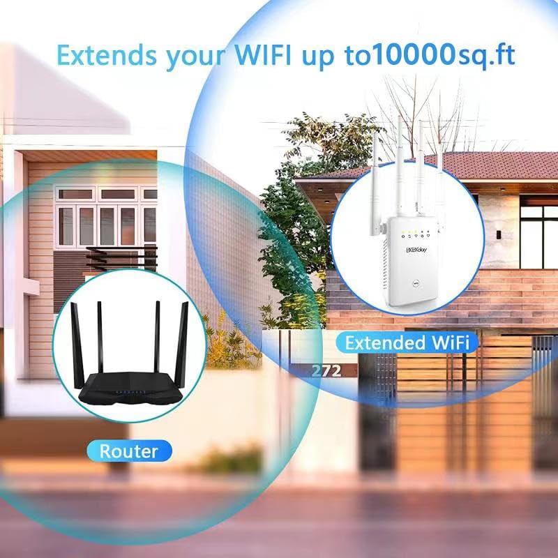 BKBKDAY 2023 New 4X Faster WiFi Extender Signal Booster,up to 10000 sq.ft - 1200Mbps Wall-Through Strong WiFi Booster,Broader Coverage Than Ever,Wireless Signal Repeater Booster -Dual Band 5GHz/2.4GHz