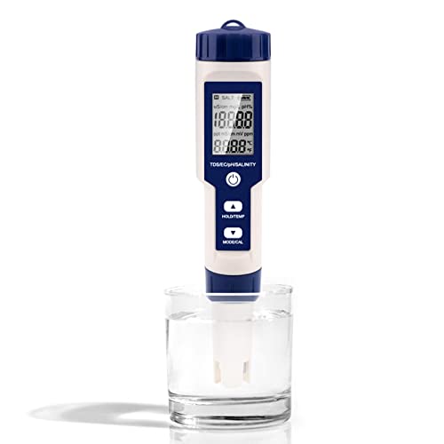 Digital Water Detector, Stable Measuring PH Salinity Temp TDS EC Water Quality Tester Error Prompt for Laboratory