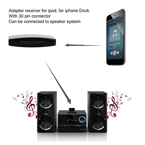 Bluetooth Sound Adapter, Bluetooth Adapter Receiver 10.9yd Transmission Distance ABS 4Mbps Bluetooth 2.0 Plug and Play 30pin for Music Player