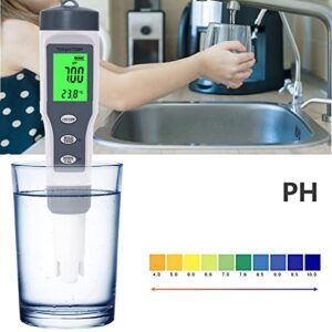 Water Quality Tester Tool, Wide Application ABS LCD Display Temp PH Meter Wide Test Range Backlight for Pool