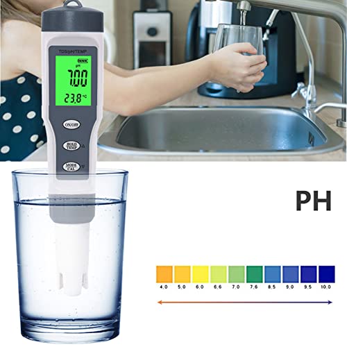 Water Quality Tester Tool, Wide Application ABS LCD Display Temp PH Meter Wide Test Range Backlight for Pool