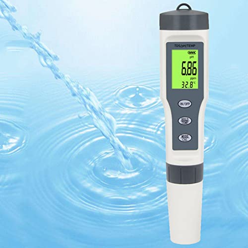 Water Quality Tester Tool, Wide Application ABS LCD Display Temp PH Meter Wide Test Range Backlight for Pool