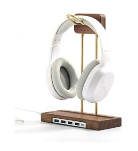 aniic headset stand wooden headphone stand brass creative black walnut headphone shelf bracket headset headphone holder earphone rack headphone stand ( color : b- with usb )