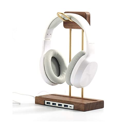 ANIIC Headset Stand Wooden Headphone Stand Brass Creative Black Walnut Headphone Shelf Bracket Headset Headphone Holder Earphone Rack Headphone Stand ( Color : B- with USB )