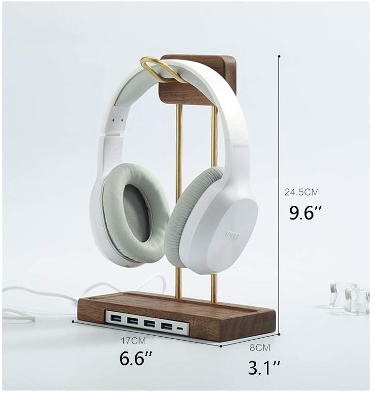 ANIIC Headset Stand Wooden Headphone Stand Brass Creative Black Walnut Headphone Shelf Bracket Headset Headphone Holder Earphone Rack Headphone Stand ( Color : B- with USB )