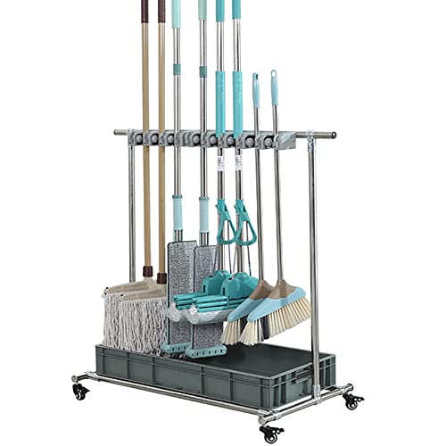 Broom Holder,mop Holder,cleaning Supplies Organizer,Put Wet Mops Movable Floor-Mounted Mop Rack,tool Storage Rack,For Garden Garage Schools Hospitals Factories Hotels Property Companies ( Size : 6slot