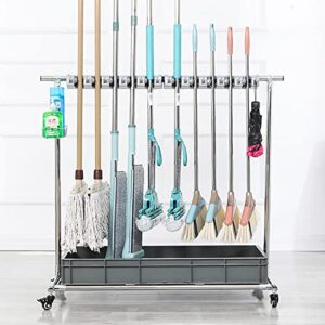 Broom Holder,mop Holder,cleaning Supplies Organizer,Put Wet Mops Movable Floor-Mounted Mop Rack,tool Storage Rack,For Garden Garage Schools Hospitals Factories Hotels Property Companies ( Size : 6slot