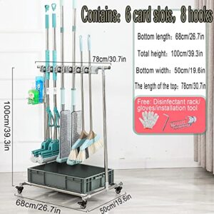 Broom Holder,mop Holder,cleaning Supplies Organizer,Put Wet Mops Movable Floor-Mounted Mop Rack,tool Storage Rack,For Garden Garage Schools Hospitals Factories Hotels Property Companies ( Size : 6slot