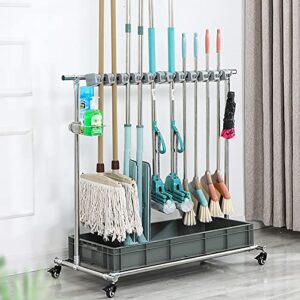 Broom Holder,mop Holder,cleaning Supplies Organizer,Put Wet Mops Movable Floor-Mounted Mop Rack,tool Storage Rack,For Garden Garage Schools Hospitals Factories Hotels Property Companies ( Size : 6slot