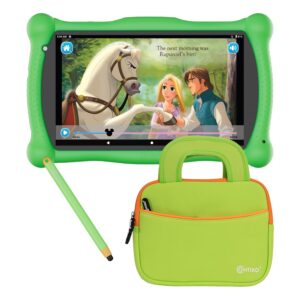 contixo kids tablet v10, 7-inch hd, ages 3-7, toddler tablet with sleeve bag bundle, learning tablet set for children - green