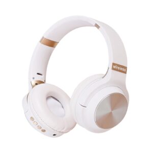 vkekieo bluetooth over-ear headphones, wireless/wired foldable headsets with fm pluggable card, stereo sound headphones allow to adjust the wearing size for travel work (white)