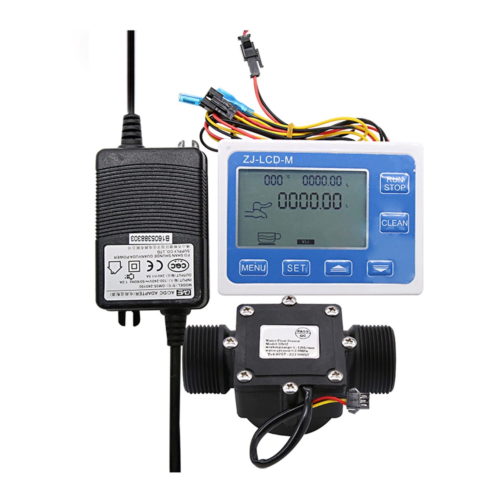 DN32 Digital Display Flow Quantitative Controller Water Flow Sensor Use to Control and Display Liquid Flow (Size : US Plug)