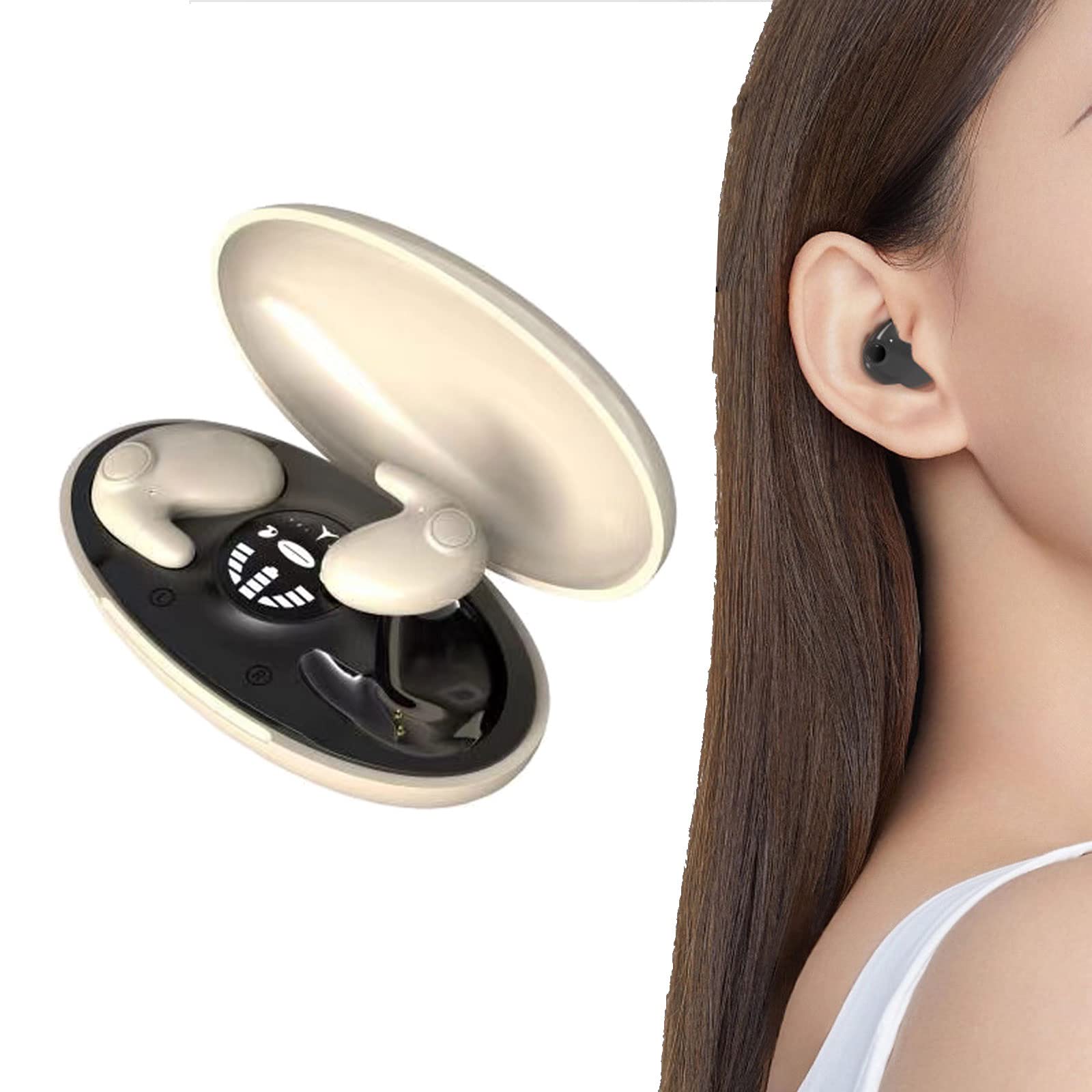 HIDRUO Invisible Sleep Wireless Earphone Ipx5 Waterproof, Ear Buds Wireless Bluetooth Earbuds, True Wireless Earbuds Sense-Free to Wear Bluetooth 5.3 with Wireless Charging Case (Skin Color)