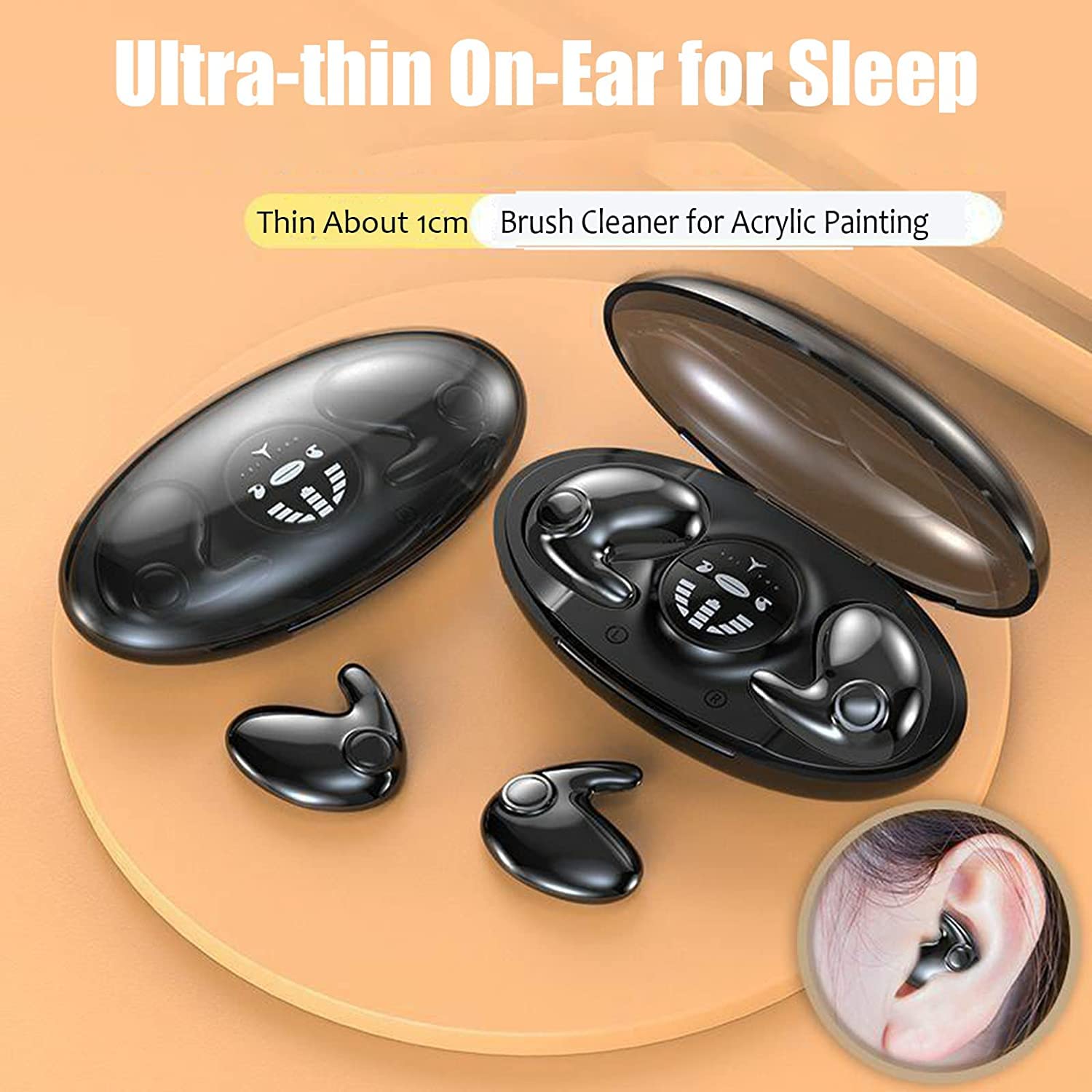 HIDRUO Invisible Sleep Wireless Earphone Ipx5 Waterproof, Ear Buds Wireless Bluetooth Earbuds, True Wireless Earbuds Sense-Free to Wear Bluetooth 5.3 with Wireless Charging Case (Skin Color)