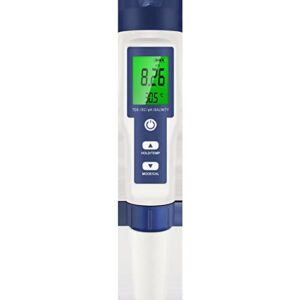 Deosdum 5 in 1 Water Quality Tester Digital PH Salinity Temperature TDS EC Detection Meter Portable Pen Type