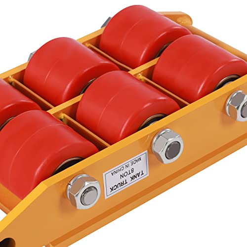 8T Dolly Skate Machinery Roller Mover 17600Lbs Heavy Duty Cargo Trolley Casters Machinery Mover 6 Wheels Industrial Machinery Mover Storage Yellow Dolly with Handle for Garage Shop