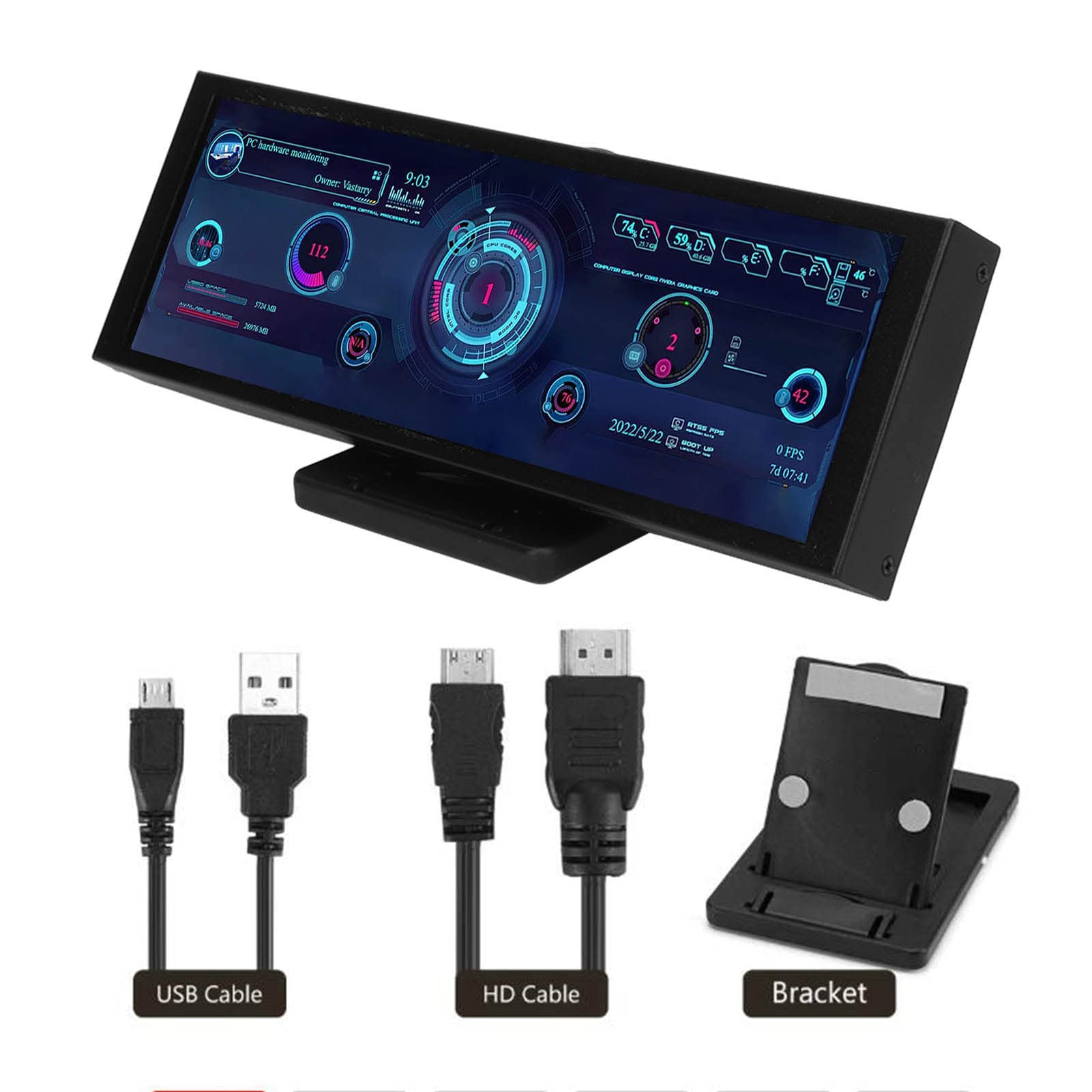 EBTOOLS PC CPU Data Monitor, 7.9 Inch IPS Screen, Customizable Theme Editor, Rotatable, Auto Off, USB Power, Dimmable Computer Temp Monitor, for CPU GPU RAM